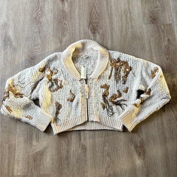New Anthropologie x Pilcro Ivory Sequin Embellished Knit Cardigan Sweater Top - Picture 8 of 11